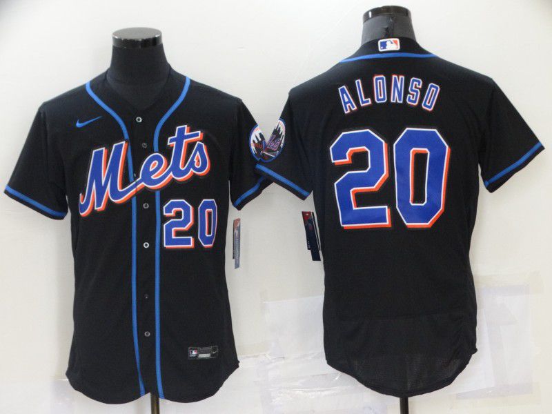 Men New York Mets #20 Alonso Black Elite 2021 Nike MLB Jersey->new york mets->MLB Jersey